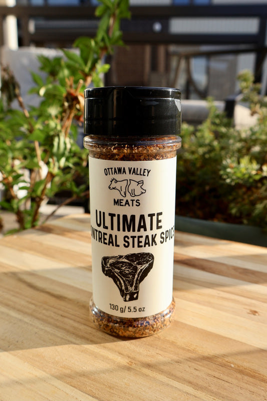 ottawa valley meats ultimate montreal steak spice on a cutting board