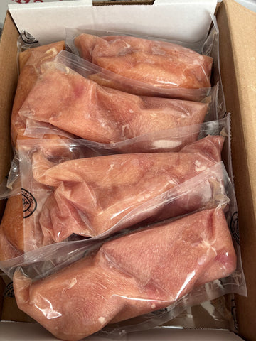 Packaged raw chicken breasts in a box